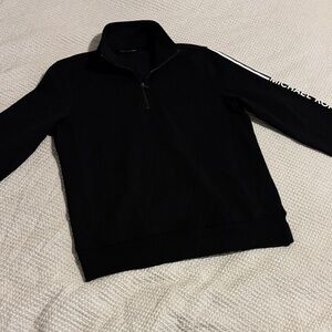 Michael Kors Men's Black Zip-Up Sweater with White Stripe